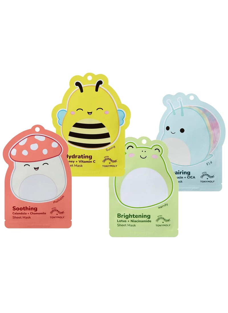 TONYMOLY TONYMOLY x Squishmallow Facial Hydrating Sheet Mask Set, Soothe, Repair, Hydrate Skincare Variety 4 Pack 