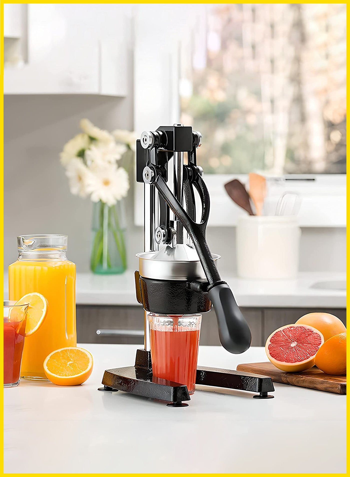 Professional Manual Metal Hand Citrus Juicer: Lemon Squeezer with Lever, Lime, Orange, Pomegranate, Grapefruit, Fresh, Healthy, Large Juice Presser Extractor Machine for Commercial and Household