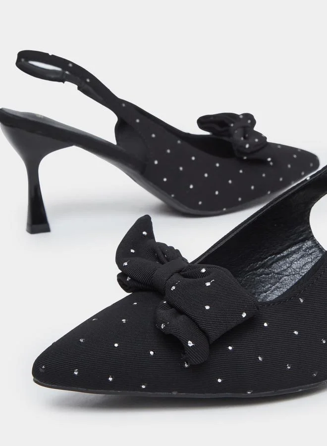 Styli Styli Rhinestone Bow Detail Sling Back Shoes