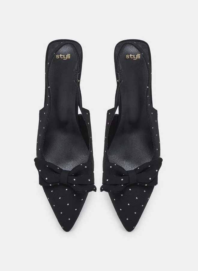 Styli Styli Rhinestone Bow Detail Sling Back Shoes