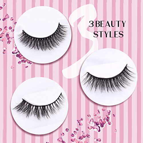 CALAILIS False Eyelash, Eye Makeup Lash 3D Faux Mink Fake Eyelash Long Natural Eyelashes 3 Pairs with 5g False Eyelash Glue (CS14) - Image 3