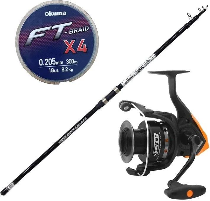Okuma Yekoutdoor Surf Rod Set Aria Tele Surf 3.90 cm 100-200 gr Surf Rod& Jaw-55 3+1bb Fishing Reel