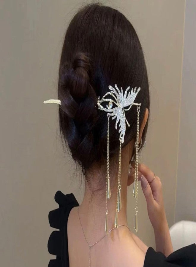 Ashkash 1 Pcs Retro Butterfly Hair Stick Metal Tassel Chopsticks Hair Clips Styling Hair Making Accessories for Women and Girl (Golden) - Image 5