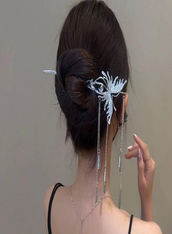 Ashkash 1 Pcs Retro Butterfly Hair Stick Metal Tassel Chopsticks Hair Clips Styling Hair Making Accessories for Women and Girl (Golden) - Image 3