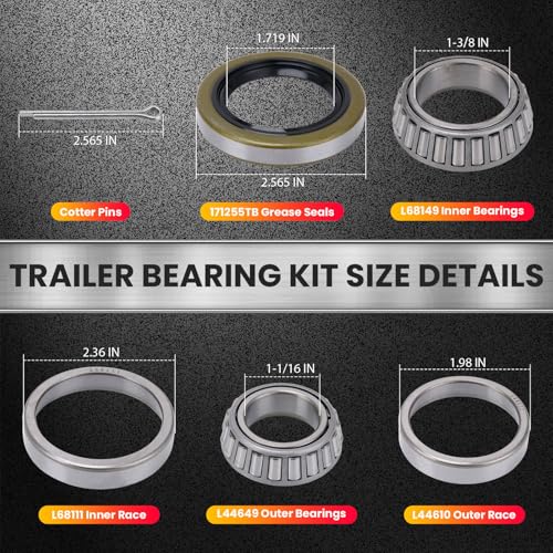 JOHAHTANG 2 Sets L68149 L44649 Trailer Axle Bearing Kit Boat Trailer Bearing Kit Fits for 138 to 1116 3500 Lbs Trailer Axle 1719 Grease Seal 101984 Spindle - Image 3