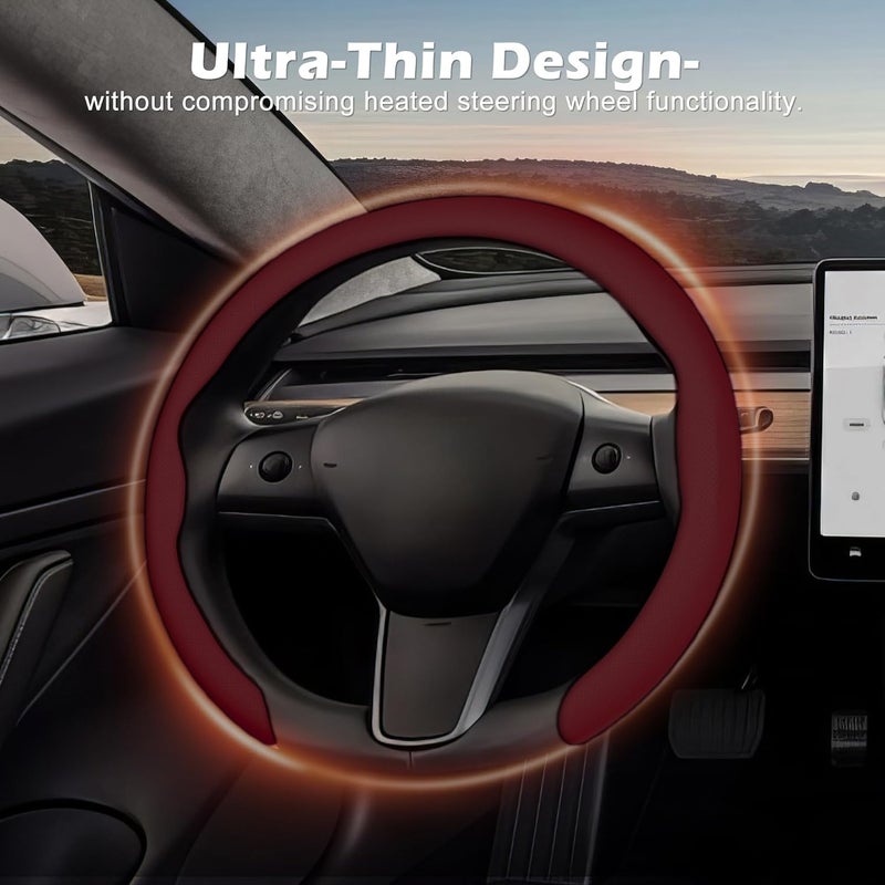 frani Nappa Leather Steering Wheel Cover,Universal Fit 15 Inch-Premium Non-Slip Breathable Comfort Grip for Cars Trucks SUVs,Anti-Slip Durable Interior Upgrade Wine Red - Image 5