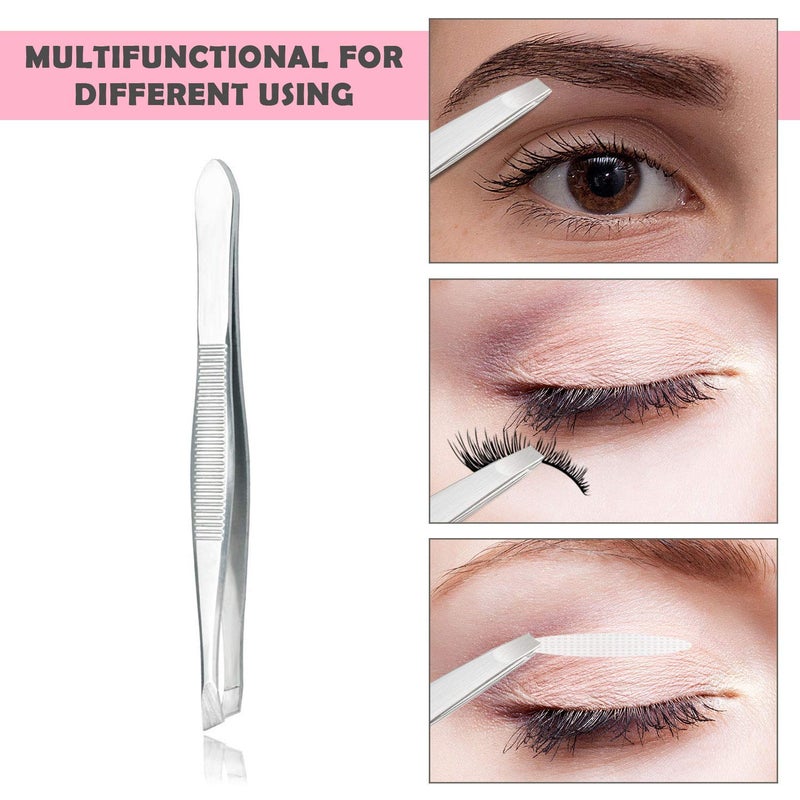 AVTY ملقط من الفولاذ المقاوم للصدأ - مجموعة 12 قطعة من الملاقط ذات الرأس المائل - ملاقط دقيقة لإزالة شعر الوجه - ملاقط فضية طويلة مريحة للإزالة الشعر الناشئ - ملاقط احترافية للحواجب للرجال والنساء - Image 5