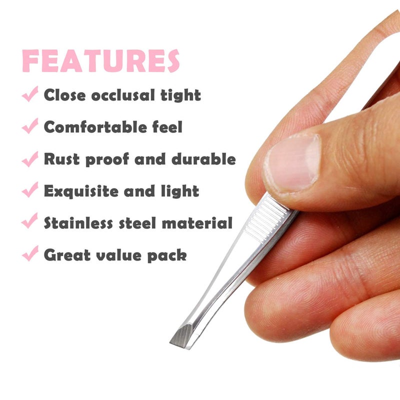 AVTY ملقط من الفولاذ المقاوم للصدأ - مجموعة 12 قطعة من الملاقط ذات الرأس المائل - ملاقط دقيقة لإزالة شعر الوجه - ملاقط فضية طويلة مريحة للإزالة الشعر الناشئ - ملاقط احترافية للحواجب للرجال والنساء - Image 4