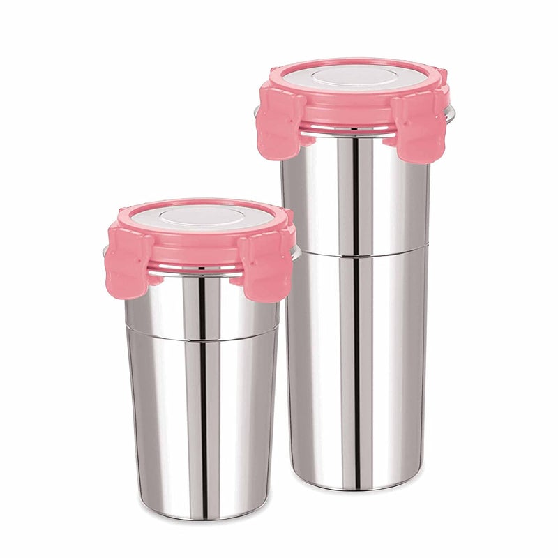 LIPSA ENTERPRISE LIPSA ENTERPRISE Leak Proof Click and Seal Lock Stainless Steel StorageAir Tight Tiffin ContainerGlassLunch Container with Steel lid Fusion 400600 ml  - Image 1