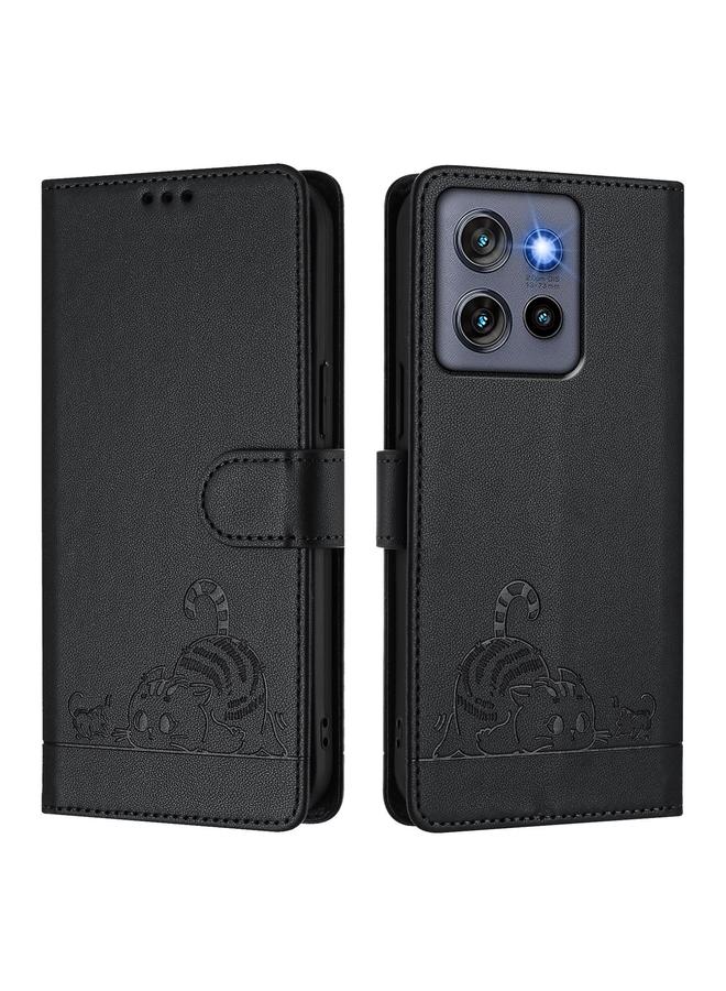 S-TOP Case For Motorola Edge 50 Neo Cat Rat Embossed Pattern RFID Leather Phone Case with Lanyard - Image 2