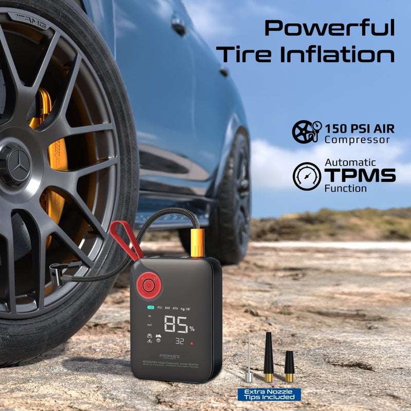 PROMATE PatrolPack-4 800A Car Jump Starter with 150PSI Air Compressor, 10000mAh Power Bank, LED Flashlight, Dual USB & Type-C Input – 4-in-1 Emergency Starter Kit for Cars, SUVs, Motorcycles - Image 4