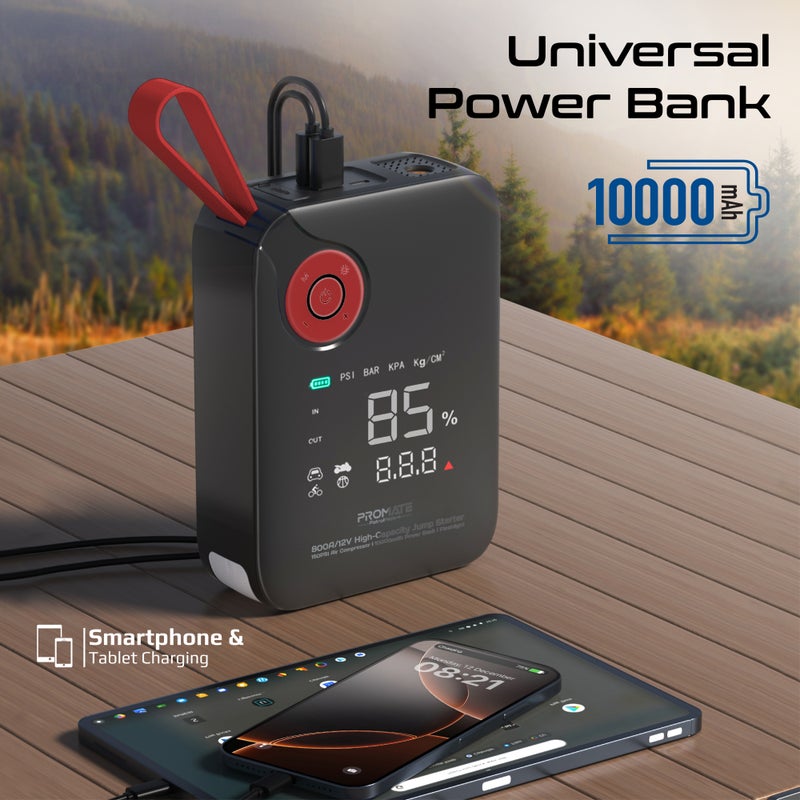 PROMATE PatrolPack-4 800A Car Jump Starter with 150PSI Air Compressor, 10000mAh Power Bank, LED Flashlight, Dual USB & Type-C Input – 4-in-1 Emergency Starter Kit for Cars, SUVs, Motorcycles - Image 5