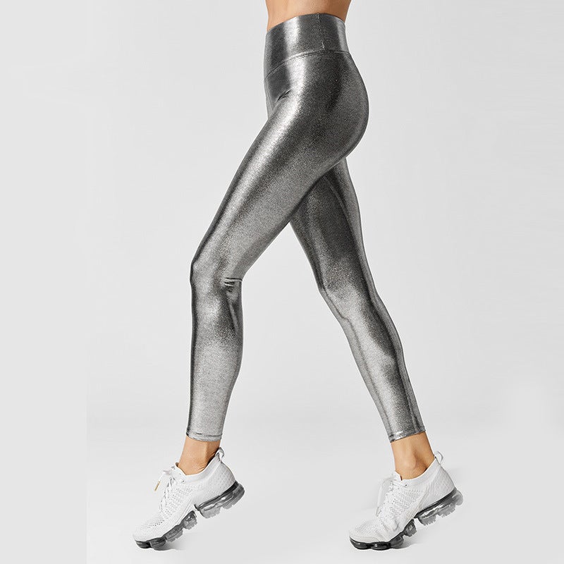 Yoga Pants New High Waist European Station Bronzing Solid Color Casual Pants Pencil Pants Tight Pants - Image 4