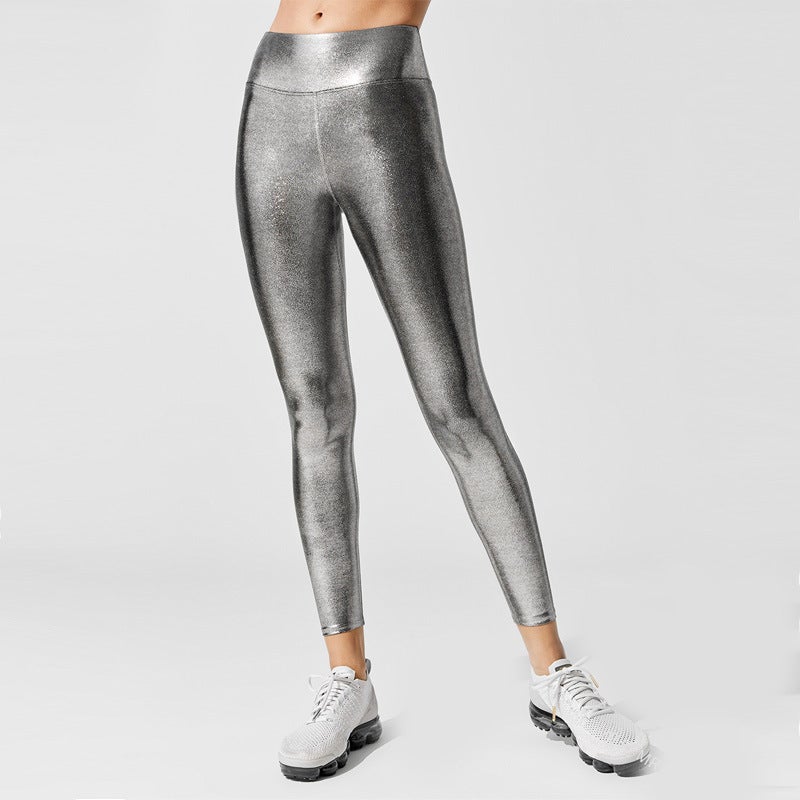 Yoga Pants New High Waist European Station Bronzing Solid Color Casual Pants Pencil Pants Tight Pants - Image 2