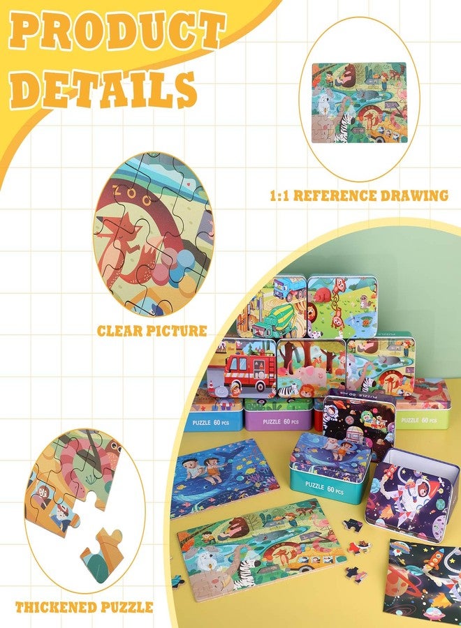 Silipull 12 Boxes Party Favors Jigsaw Puzzles in a Metal Box for Age of 4-8, Wooden Puzzle for Ages 4-8 Learning Educational Jigsaw Pieces Toys, 12 Styles(Lovely)(Novel) - Image 3