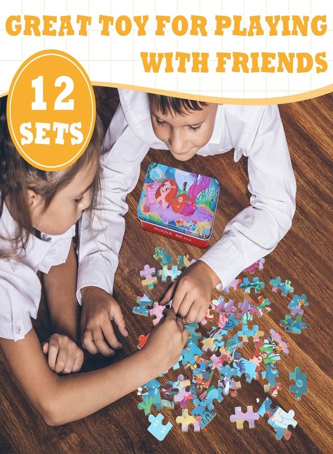 Silipull 12 Boxes Party Favors Jigsaw Puzzles in a Metal Box for Age of 4-8, Wooden Puzzle for Ages 4-8 Learning Educational Jigsaw Pieces Toys, 12 Styles(Lovely)(Novel) - Image 5