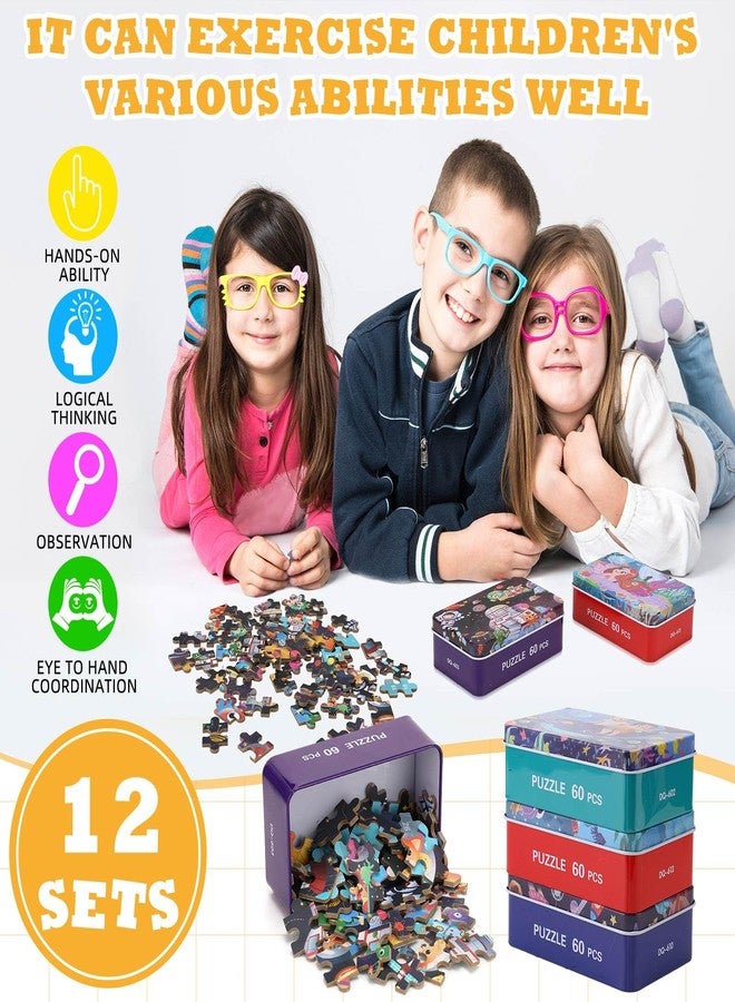 Silipull 12 Boxes Party Favors Jigsaw Puzzles in a Metal Box for Age of 4-8, Wooden Puzzle for Ages 4-8 Learning Educational Jigsaw Pieces Toys, 12 Styles(Lovely)(Novel) - Image 4