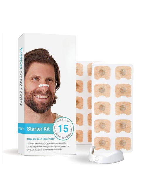 Breath Inhalation Nasal Strip Starter Kit (15 units, white) - Increases oxygen intake, reduces snoring, improves sleep quality - Sweat resistant, nasal strip