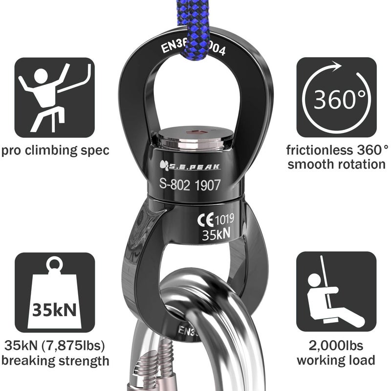 PROND Swing Swivel 35kN Safest Rotational Device, Swing Spinner, Carabiner Swivel, Climbing Rope Swivels for Childrenâ€™s Web Tree Swing Setting, Aerial Dance, Hanging Hammock by PROND (A - Black) - Image 4
