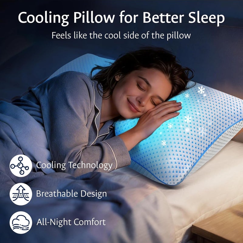 fulocean Adjustable Cooling Gel Memory Foam Pillows Queen Size for Sleeping 1 Pack,Thick Firm Bamboo Rayon Shredded Bed Pillow for Side,Back,Stomach Sleepers Washable Breathable Pillowcase,College Dorm Twin XL - Image 3