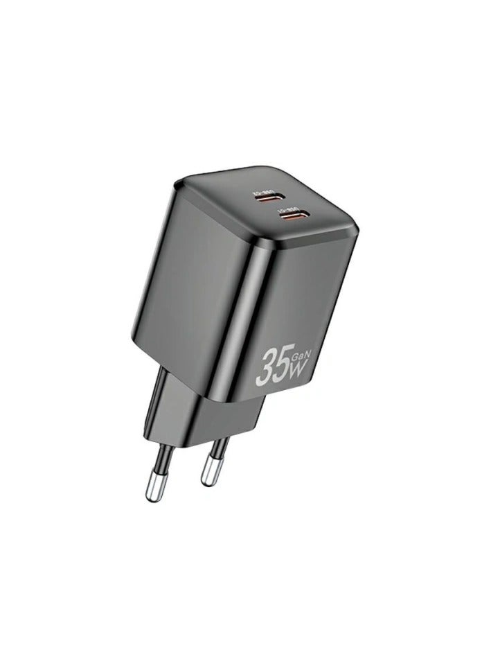 AWEI PD65-EU GaN 35W 2xUSB-C Wall Charger, Black