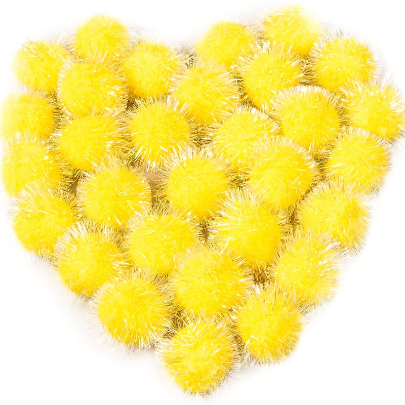 VAPKER 30 Pcs Cat Ball Toys Sparkle Balls Extra Large 2 Inch Cats Favorite Chase Glitter Ball Glitter Tinsel Pom Poms Balls Yellow Color - Image 2