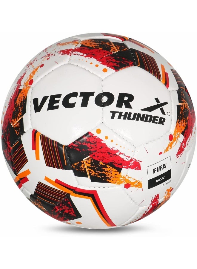 Vector X Thunder FIFA Basic Football – Training & Match, White-Red, Size 5, Durable Soccer Ball - Image 1