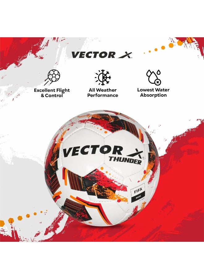 Vector X Thunder FIFA Basic Football – Training & Match, White-Red, Size 5, Durable Soccer Ball - Image 2