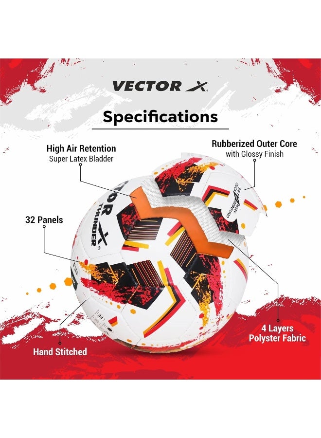 Vector X Thunder FIFA Basic Football – Training & Match, White-Red, Size 5, Durable Soccer Ball - Image 4