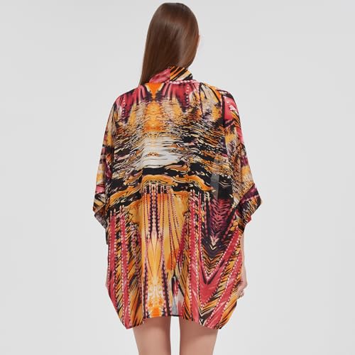 Max Hsuan Women's Loose Print Sheer Chiffon Kimono Beach Swim Cover up Cardigan Capes - Image 5