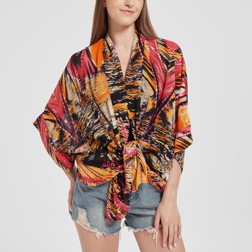Max Hsuan Women's Loose Print Sheer Chiffon Kimono Beach Swim Cover up Cardigan Capes - Image 4