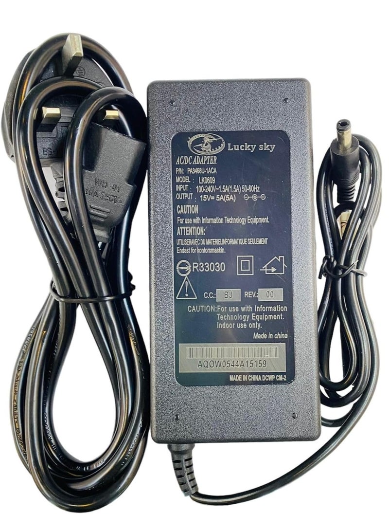 Lucky Sky 1PC 15V 5A, Power Supply Adapter AC/DC Switching Power UK Plug for 3D Printer LED Driver CCTV Security System Computer Monitor and More. (15V 5A) - Image 1