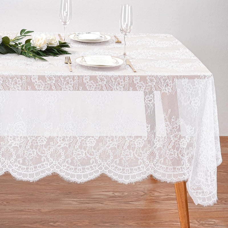 SoarDream White Lace Tablecloth Wedding Lace Fabric 60x120 inches 4Pieces Vintage Lace Overlay Rectangle Outdoor Party Event Decoration Classic Lace Tablecloth - Image 2