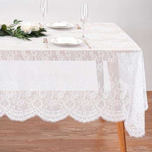 SoarDream White Lace Tablecloth Wedding Lace Fabric 60x120 inches 4Pieces Vintage Lace Overlay Rectangle Outdoor Party Event Decoration Classic Lace Tablecloth - Image 1