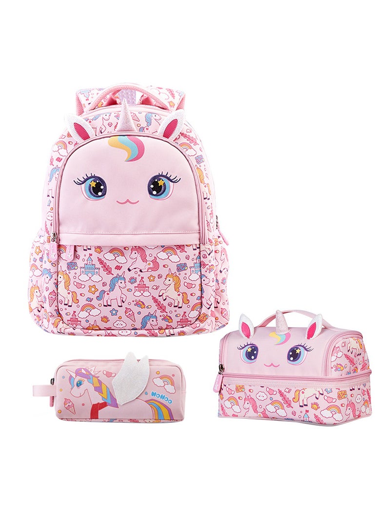 Nohoo Kids 16 Inch School Bag With Lunch Bag And Pencil Case (Set Of 3) Unicorn - Pink - Image 1