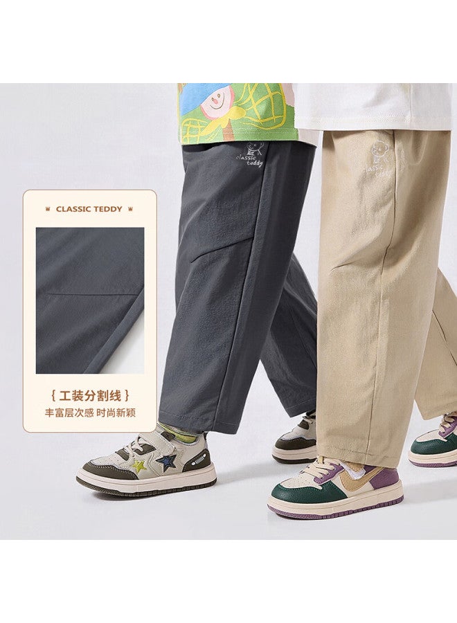 Classic Teddy Kids Cargo Pants Boys Girls Embroidered Casual Trousers Gray Size 110