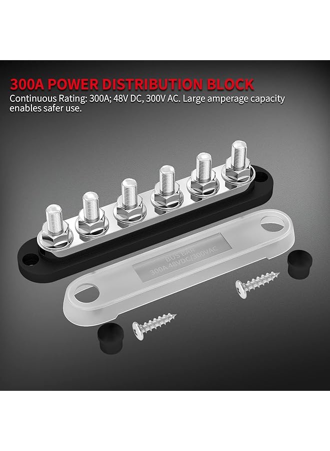 NALACAL 300A Bus Bar 12V Power Distribution Block With Cover, 6 X 3/8" (M10) Terminal Studs, Max 300V Ac, 48V Dc, Positive & Ground Busbar For Automotive, Car, And Boat - Image 3
