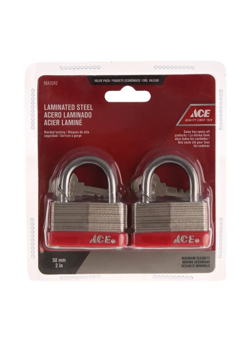 ACE Steel Warded Padlock Pack 50mm 2Pcs