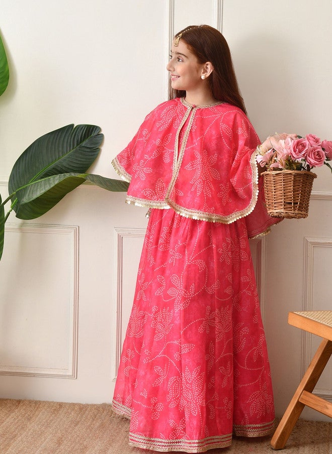 Indi-Loom Couture Girls Printed Zari Ready To Wear Lehenga & Blouse With Dupatta - Image 3