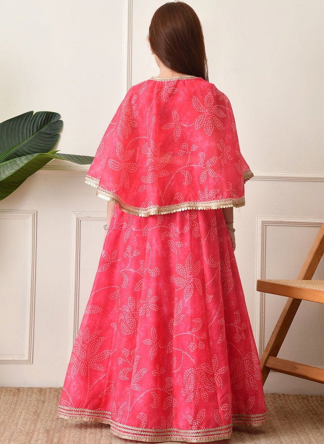 Indi-Loom Couture Girls Printed Zari Ready To Wear Lehenga & Blouse With Dupatta - Image 5