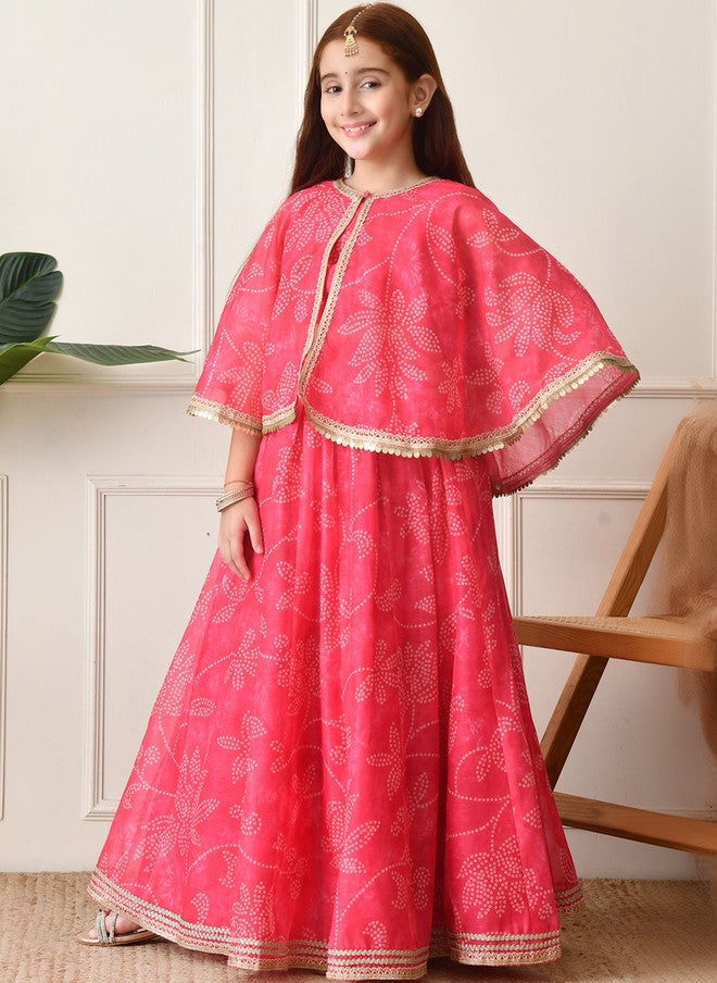 Indi-Loom Couture Girls Printed Zari Ready To Wear Lehenga & Blouse With Dupatta - Image 2