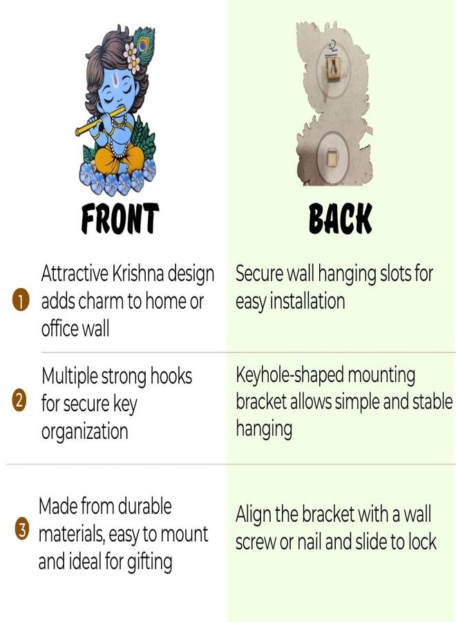 MEET DECOR Cute Krishna Wall-Mounted Key Holder, Decorative MDF Wood, 20x25 cm, 7 Hooks, Blue UV Printed Design, Decorative Wooden Key Stand – Home & Office - Image 5