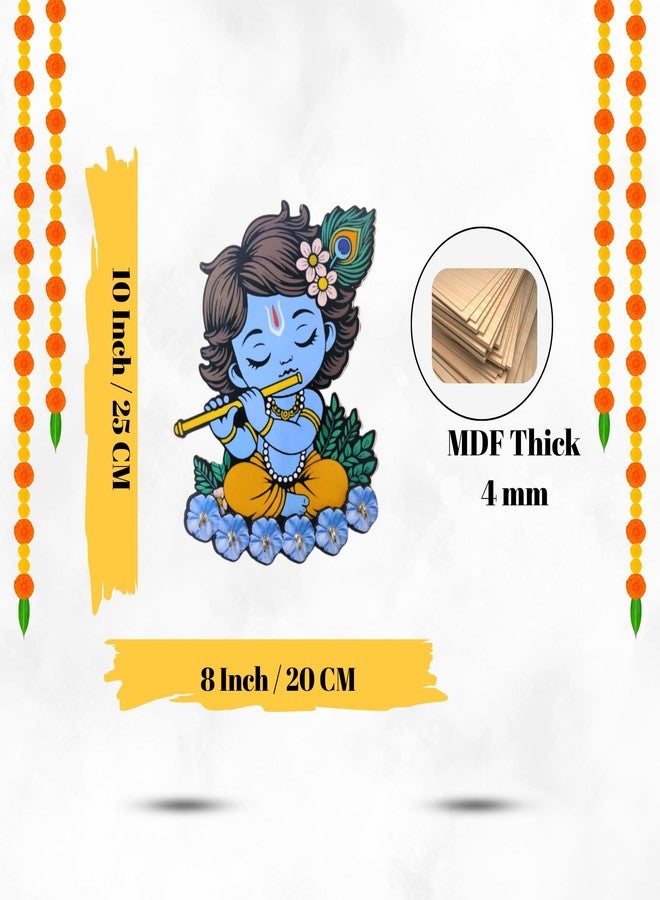 MEET DECOR Cute Krishna Wall-Mounted Key Holder, Decorative MDF Wood, 20x25 cm, 7 Hooks, Blue UV Printed Design, Decorative Wooden Key Stand – Home & Office - Image 3