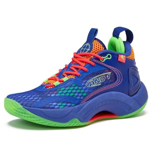 AND1 Scope Girls & Boys Basketball Shoes Kids, Boys High Top Sneakers - Navy Blue/Multicolor/Light Green, 6 Big Kid - Image 1