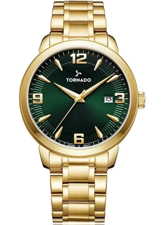 تورنيدو Men's Japan Quartz Movement Watch, Analog Display and Stainless Steel Strap - T9006B-GBGH, Gold
