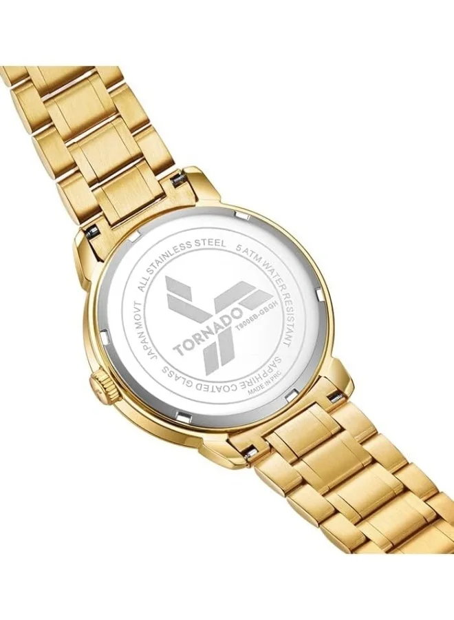 تورنيدو Men's Japan Quartz Movement Watch, Analog Display and Stainless Steel Strap - T9006B-GBGH, Gold