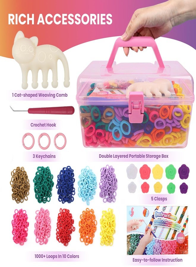 DDAI Bracelet Making Kit for Girls Ages 6-12 - Arts and Crafts for Kids Weaving Loom Bracelets Kits -1000+ Colorful Elastic Cloth Loom Bands - Great Birthday Gift for Girls Boys 7 8-12 Years Old - Image 4