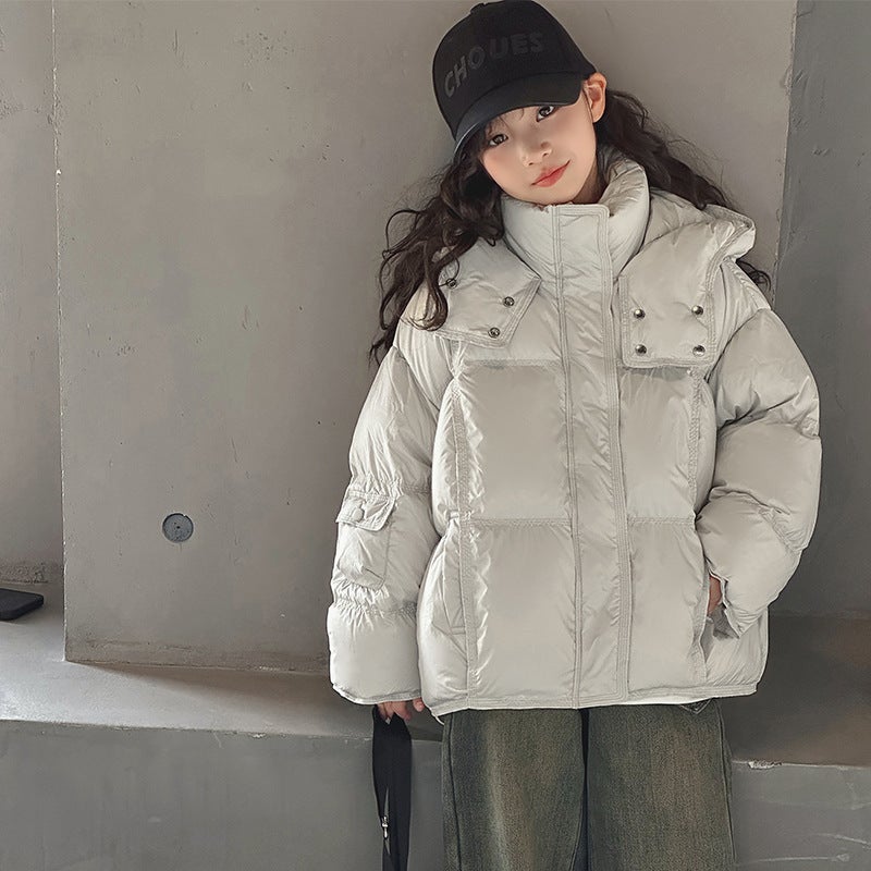 Girls Down Jacket Winter 2024 New Childrens Western Style 90 White Duck Down Girls Winter Short Thickened Jacket Yygz-553 [grey] 