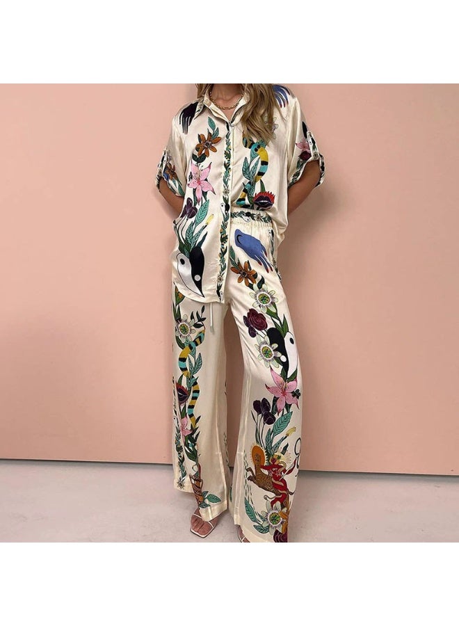 general 2025-2026 Women's Personalized Graffiti Casual Shirt with Flap Collar and Long Sleeves Fashion Set - Image 1