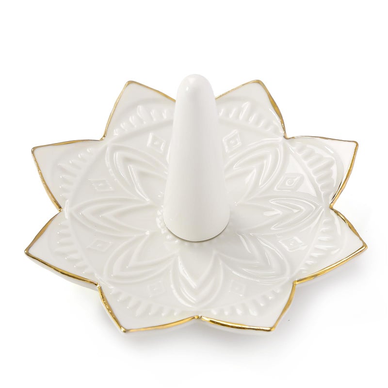 Maxsirui Ceramic Ring Holder for Jewelry,White Mandala Ring Dish Jewelry Dish Jewelry Holder,Room Decor,Engagement Wedding Birthday Gifts for Couples Women Girls - Image 2